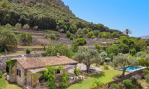 Garten Pool Sonnenliegen Sonnenschirm Kakteen Rasen 