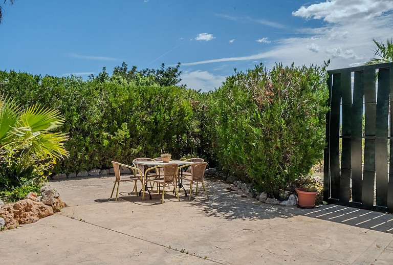 Garten mit Hecke und Gartenmöbel