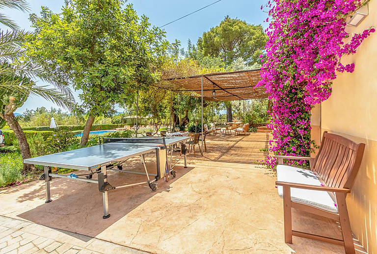 Bank und Tischtennisplatte auf der Terrasse