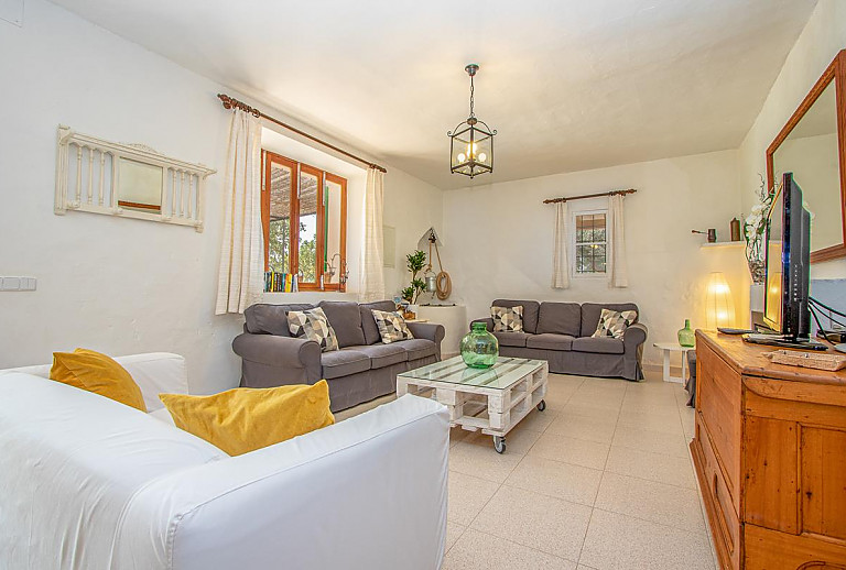 Wohnzimmer mit Sofas und Fernseher