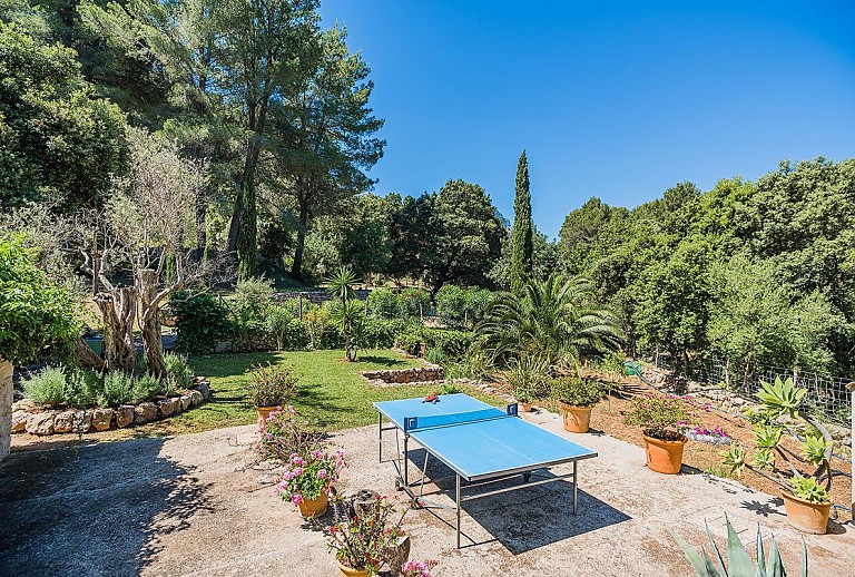 Pool mit Sonnenliegen vor der Finca