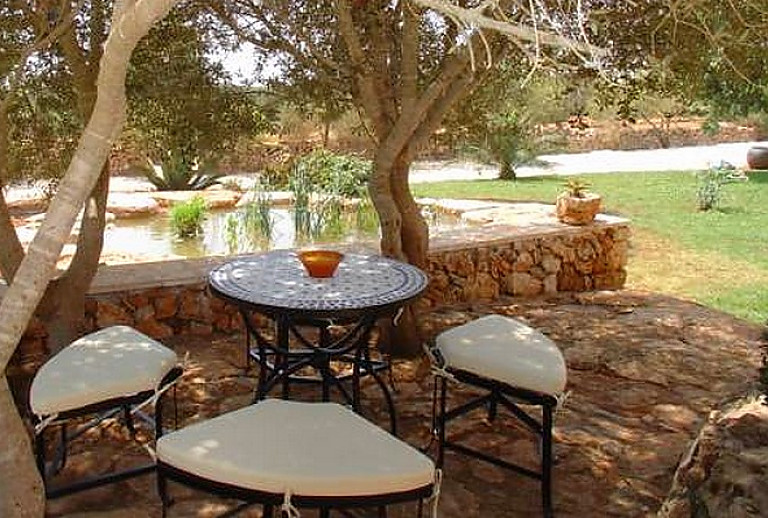 Gartenmöbel unter einem Baum im Schatten