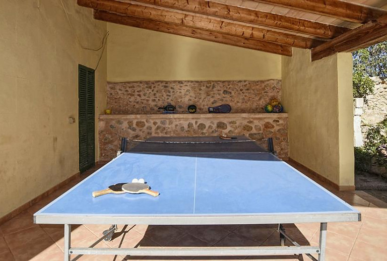 Terrasse mit Tischtennisplatte und Vordach