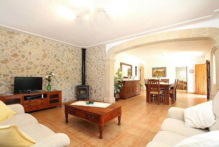 Fernseher und Kamin im Wohnraum