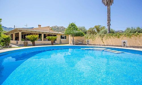 Pool im Garten mit Palmen vor der Finca