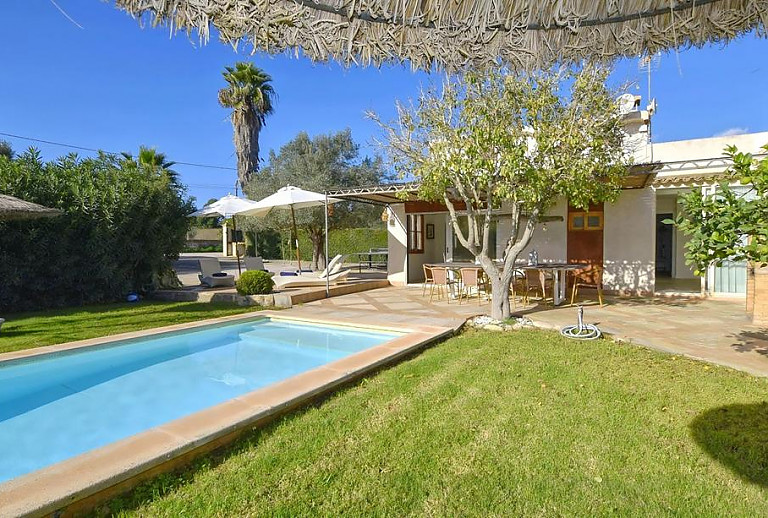 Garten mit Rasen und Pool